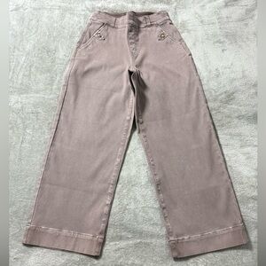 Spanx Twill Wide Leg Cropped Pants Womens S Brown High Rise Stretch Shaping